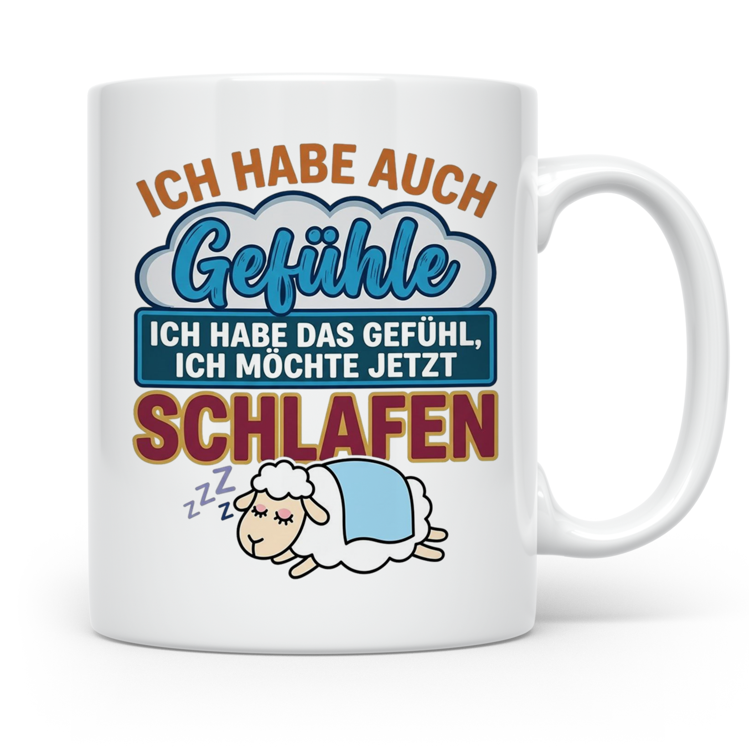 Morgenmuffel Tasse mit Spruch Ich habe Gefühle schlafen, lus – Weiß [farbe:weiß]