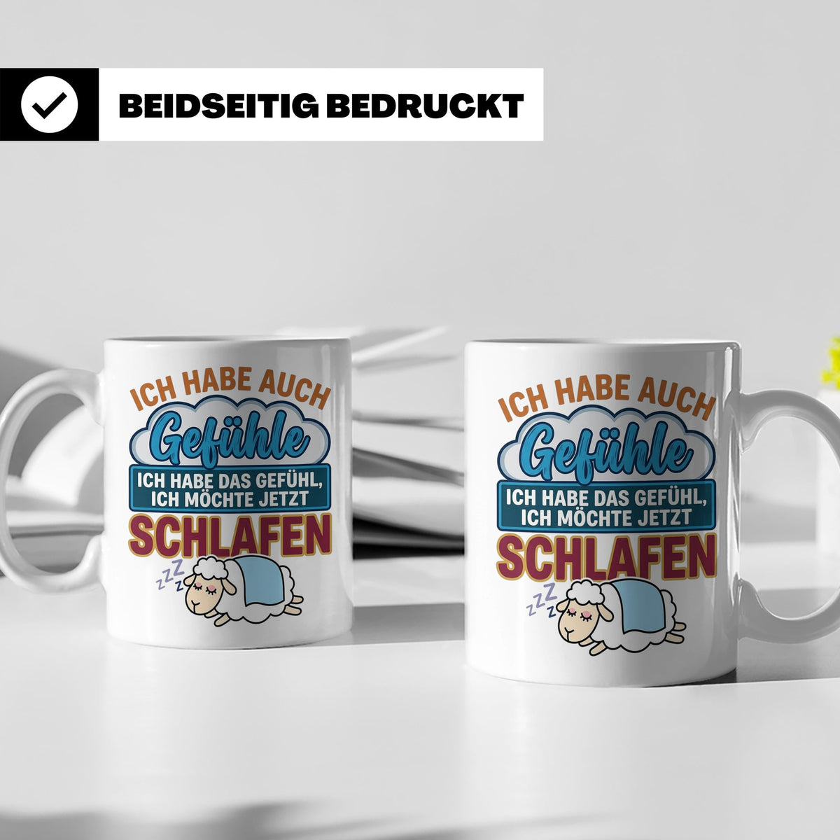 Morgenmuffel Tasse mit Spruch Ich habe Gefühle schlafen, lus – Weiß [farbe:weiß]