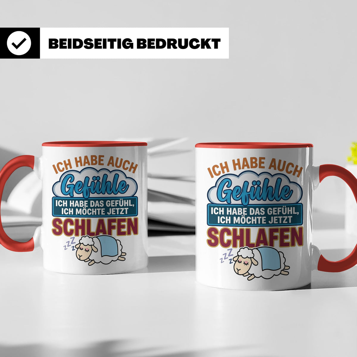 Morgenmuffel Tasse mit Spruch Ich habe Gefühle schlafen, lus – Rot [farbe:rot]