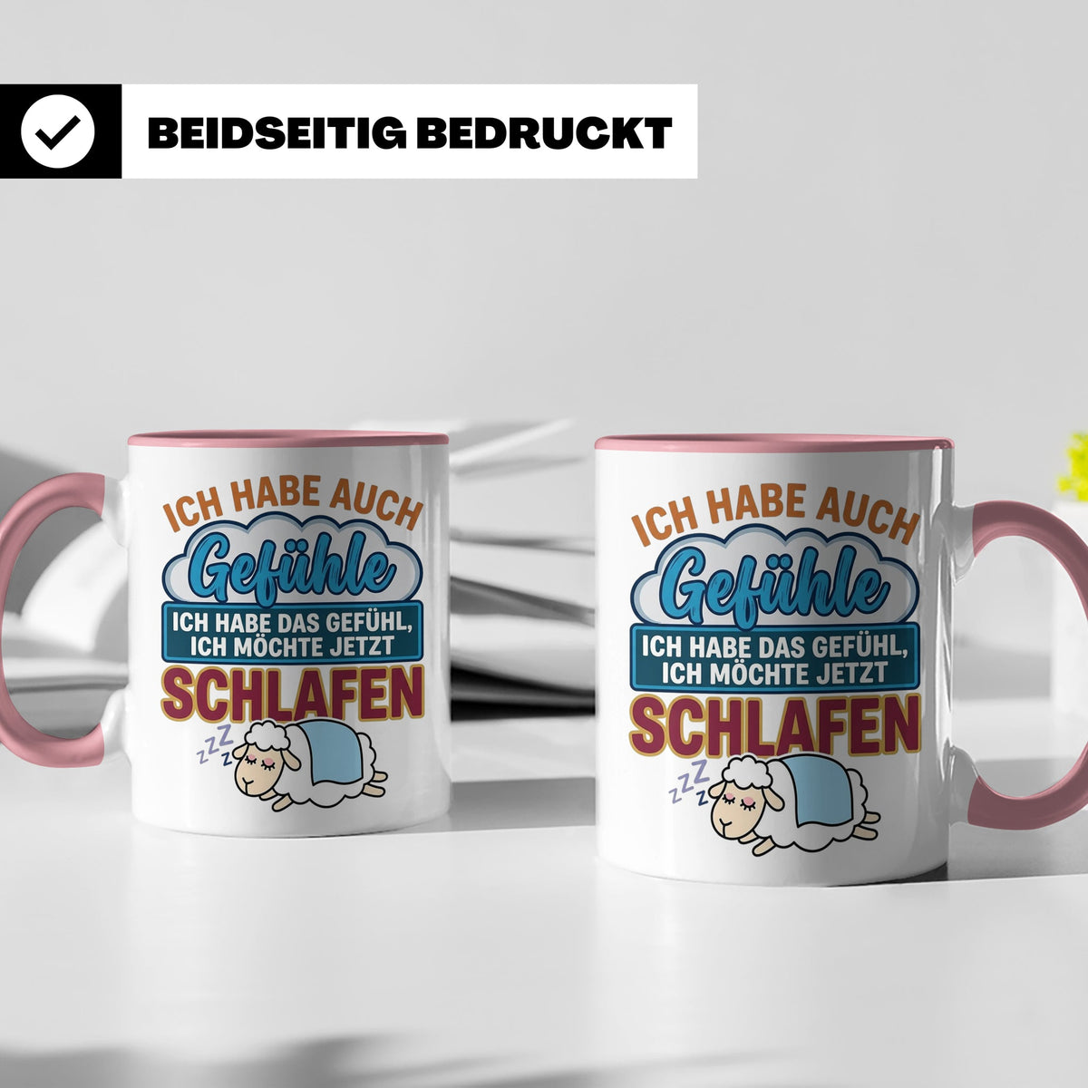 Morgenmuffel Tasse mit Spruch Ich habe Gefühle schlafen, lus – Rosa [farbe:rosa]