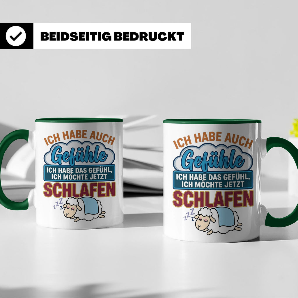 Morgenmuffel Tasse mit Spruch Ich habe Gefühle schlafen, lus – Grün [farbe:grün]