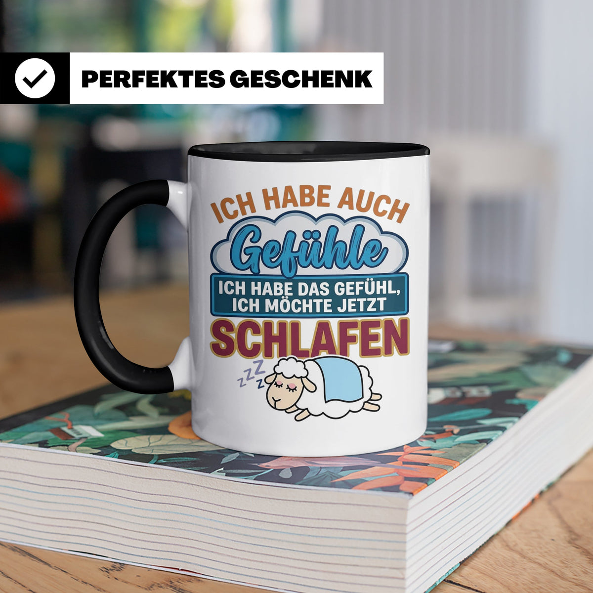 Morgenmuffel Tasse mit Spruch Ich habe Gefühle schlafen, lus – Schwarz [farbe:schwarz]