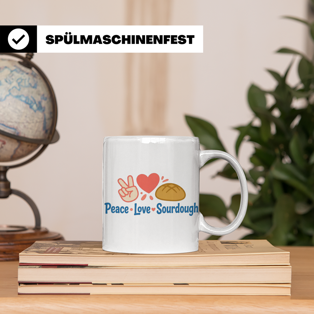 Sauerteig Tasse Peace Love Sourdough | Geschenk für Bäcker,  – Weiß [farbe:weiß]