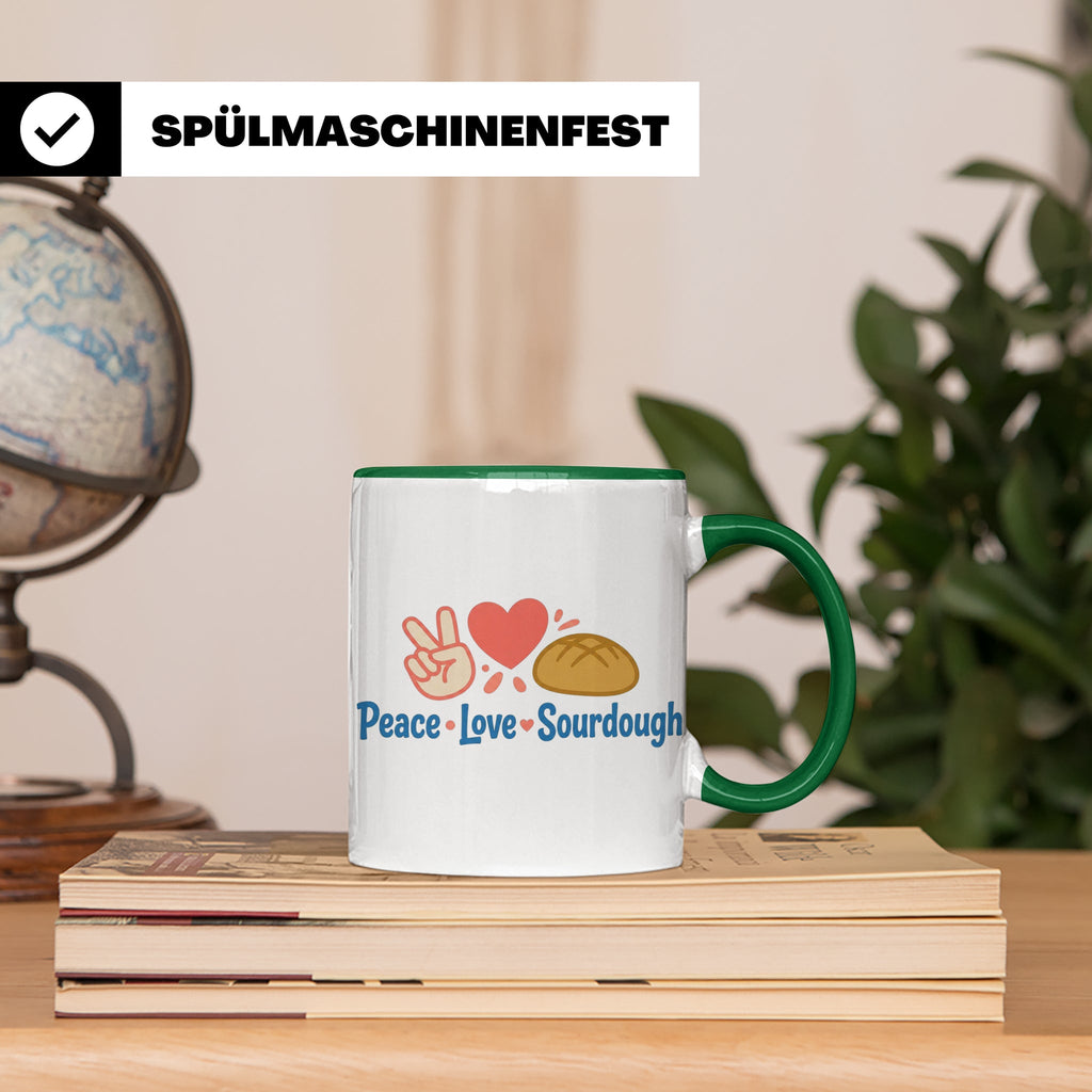 Sauerteig Tasse Peace Love Sourdough | Geschenk für Bäcker,  – Grün [farbe:grün]