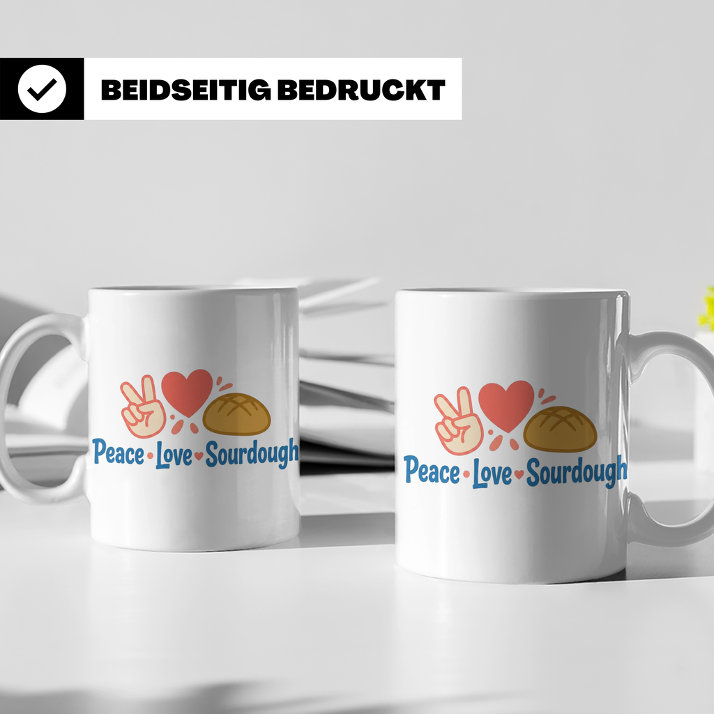 Sauerteig Tasse Peace Love Sourdough | Geschenk für Bäcker,  – Weiß [farbe:weiß]