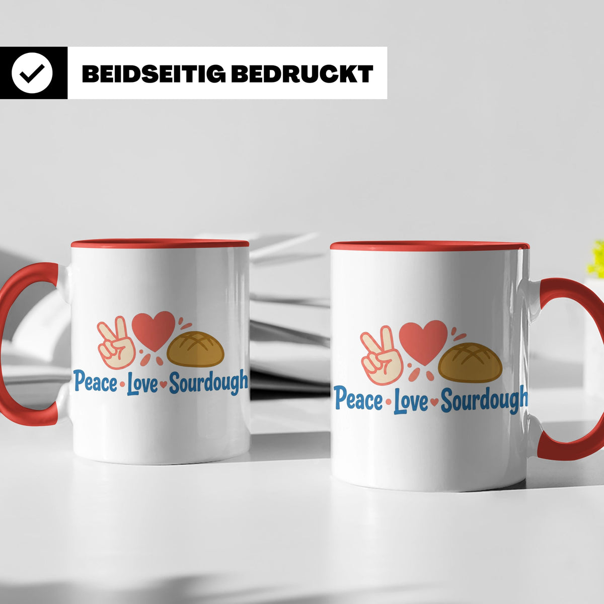 Sauerteig Tasse Peace Love Sourdough | Geschenk für Bäcker,  – Rot [farbe:rot]