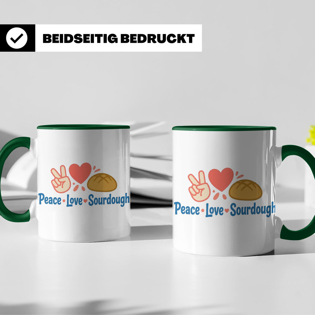 Sauerteig Tasse Peace Love Sourdough | Geschenk für Bäcker,  – Grün [farbe:grün]