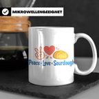 Sauerteig Tasse Peace Love Sourdough | Geschenk für Bäcker,  – Weiß [farbe:weiß]