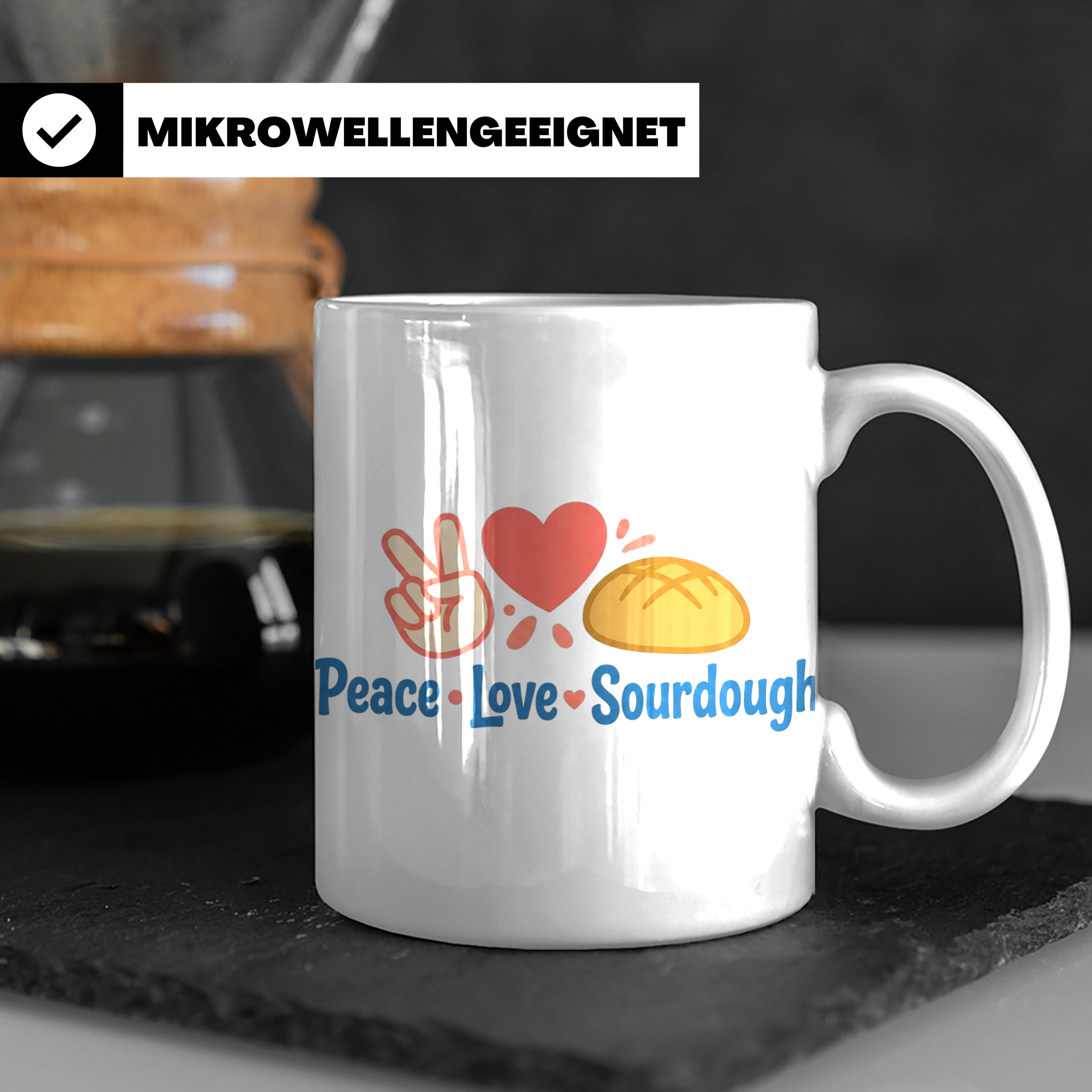 Sauerteig Tasse Peace Love Sourdough | Geschenk für Bäcker,  – Weiß [farbe:weiß]