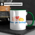 Sauerteig Tasse Peace Love Sourdough | Geschenk für Bäcker,  – Grün [farbe:grün]