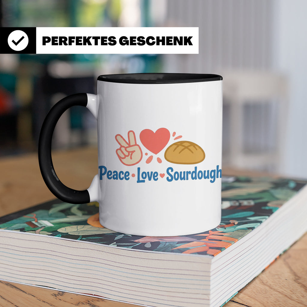 Sauerteig Tasse Peace Love Sourdough | Geschenk für Bäcker,  – Schwarz [farbe:schwarz]