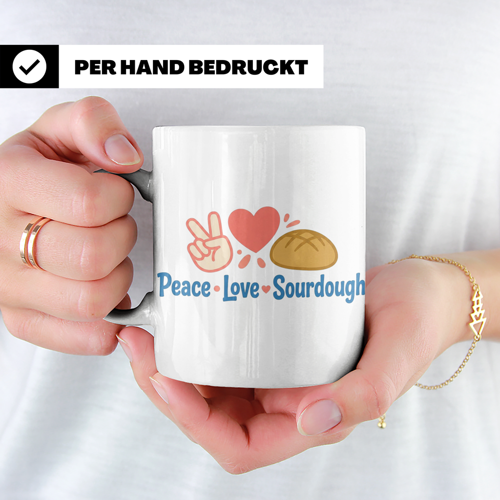 Sauerteig Tasse Peace Love Sourdough | Geschenk für Bäcker,  – Weiß [farbe:weiß]