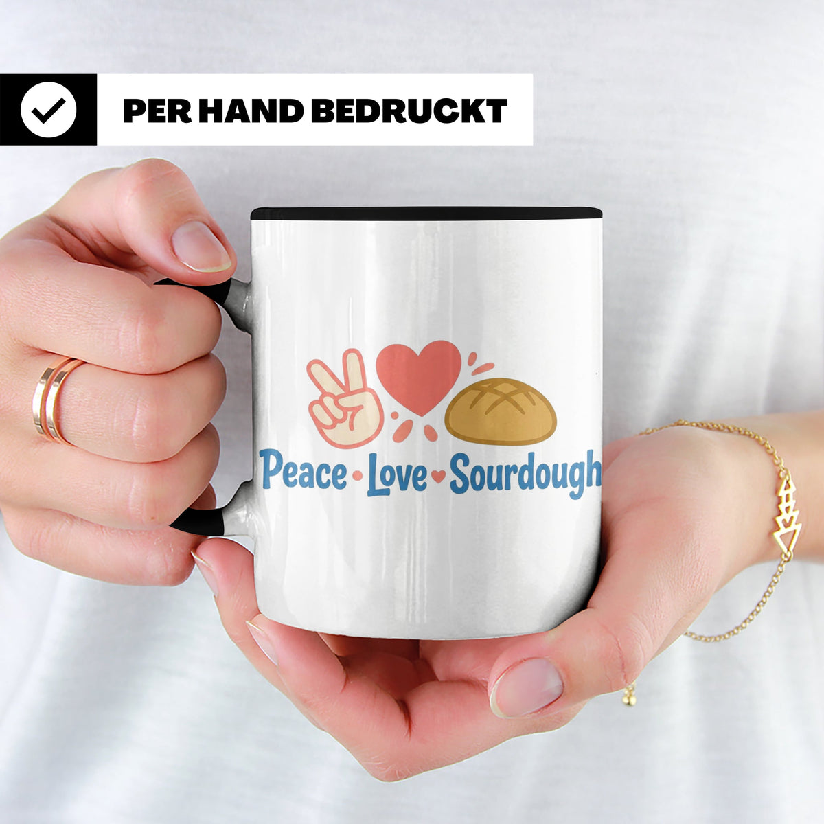 Sauerteig Tasse Peace Love Sourdough | Geschenk für Bäcker,  – Schwarz [farbe:schwarz]