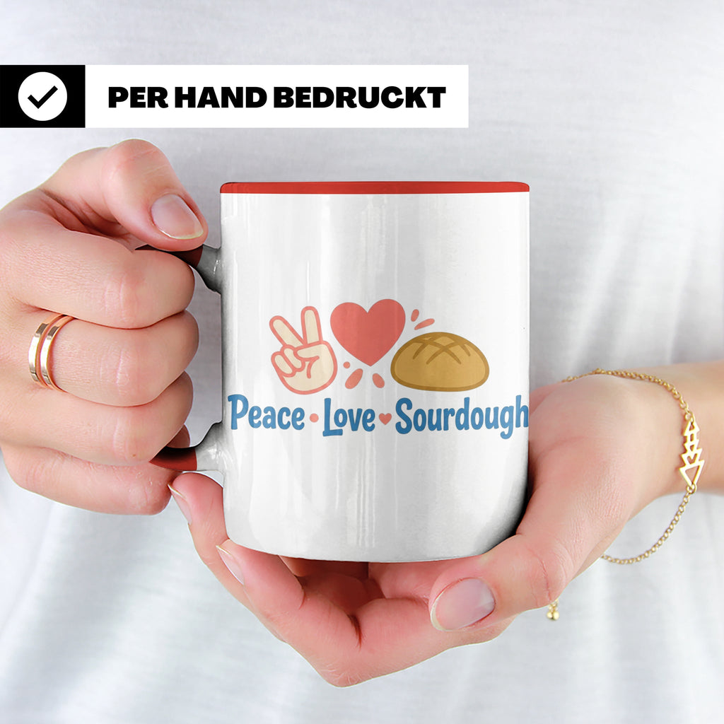 Sauerteig Tasse Peace Love Sourdough | Geschenk für Bäcker,  – Rot [farbe:rot]