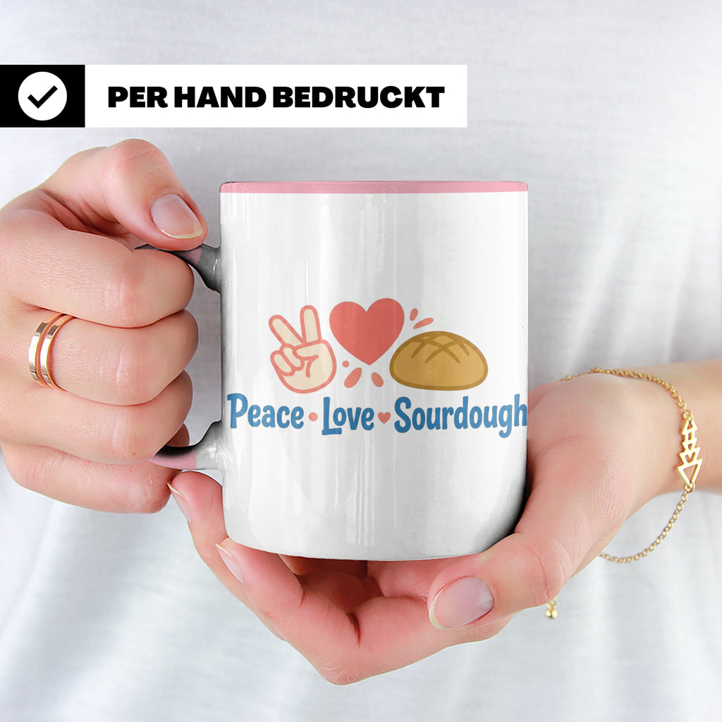 Sauerteig Tasse Peace Love Sourdough | Geschenk für Bäcker,  – Rosa [farbe:rosa]