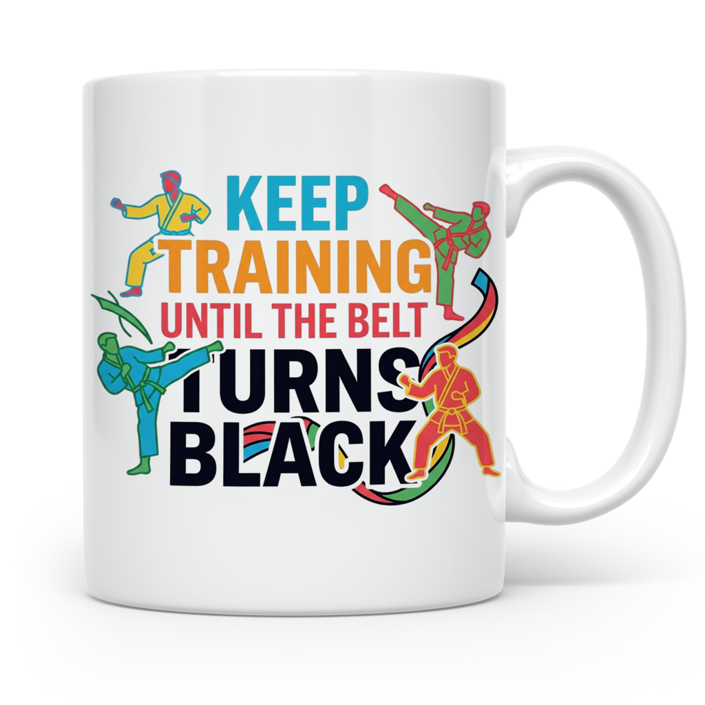 Karate Tasse Schwarzer Gürtel Spruch Keep Training Until The – Weiß [farbe:weiß]