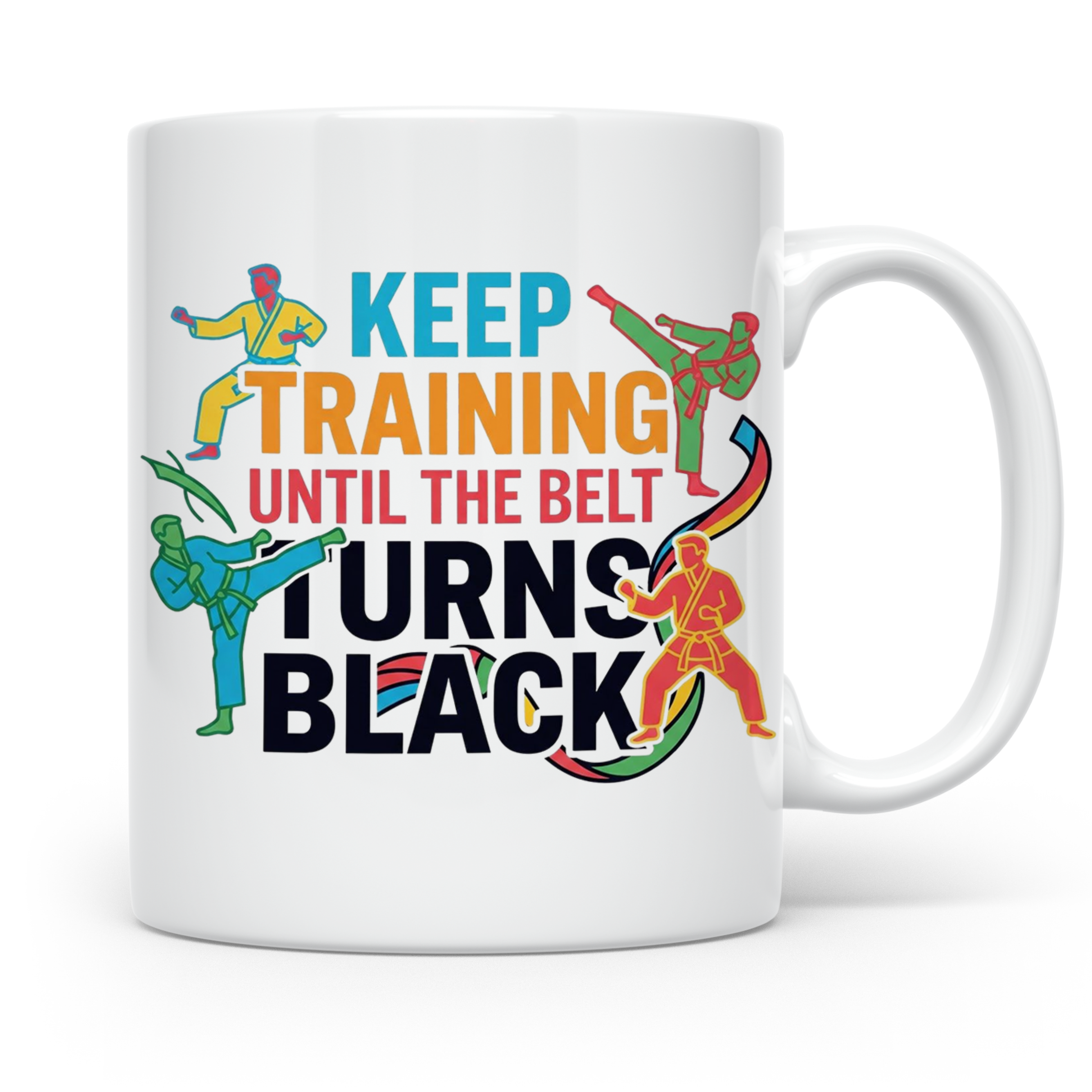 Karate Tasse Schwarzer Gürtel Spruch Keep Training Until The – Weiß [farbe:weiß]