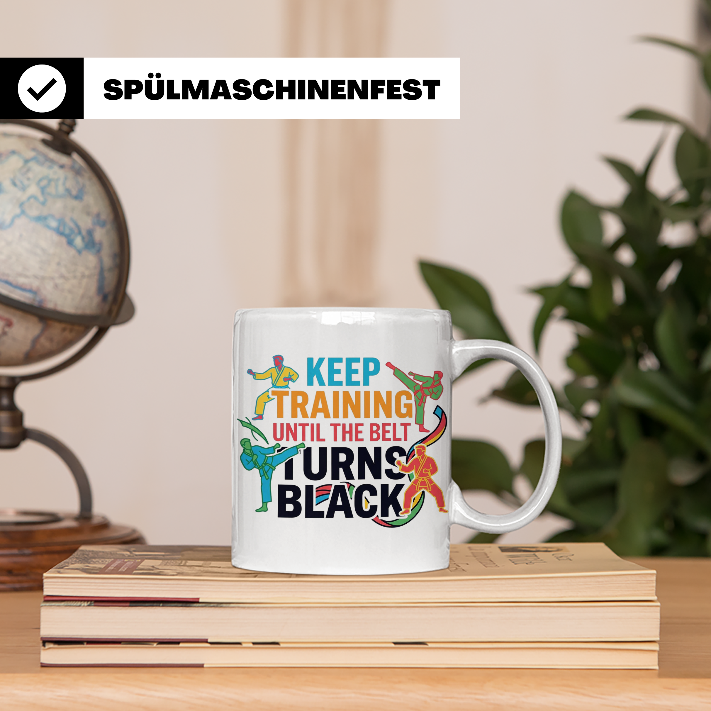 Karate Tasse Schwarzer Gürtel Spruch Keep Training Until The – Weiß [farbe:weiß]