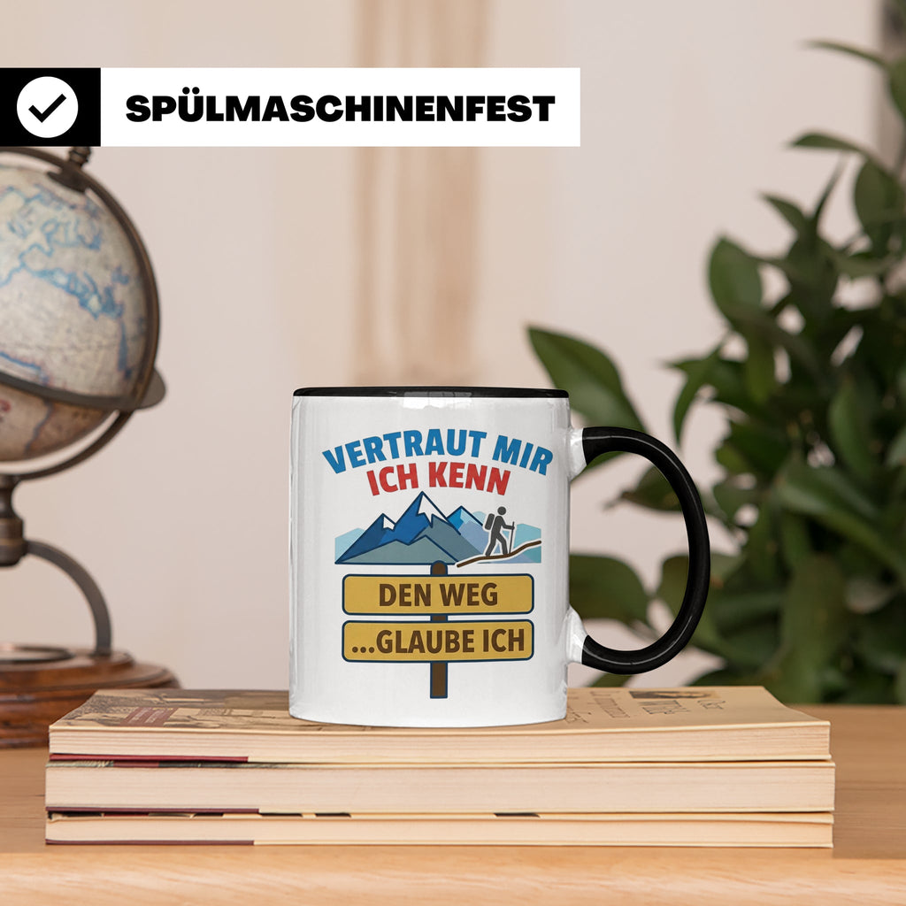 Wandern Tasse mit Spruch Vertraut mir ich kenn den Weg. Lust – Schwarz [farbe:schwarz]