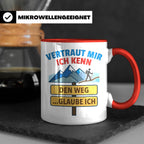 Wandern Tasse mit Spruch Vertraut mir ich kenn den Weg. Lust – Rot [farbe:rot]
