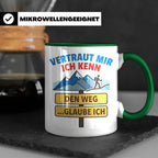 Wandern Tasse mit Spruch Vertraut mir ich kenn den Weg. Lust – Grün [farbe:grün]