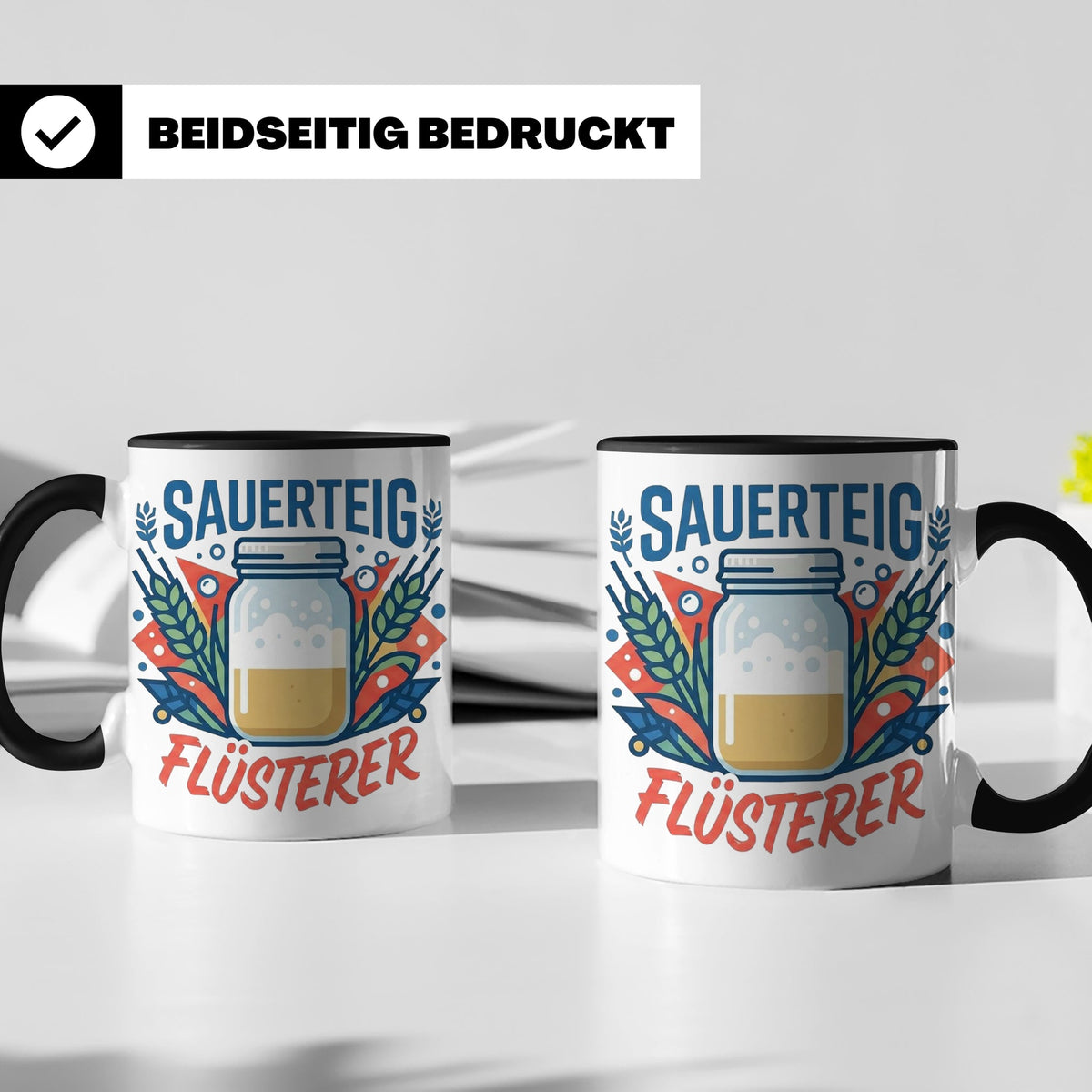 Sauerteig Flüsterer Tasse für Hobbybäcker, lustiges Bäcker G – Schwarz [farbe:schwarz]