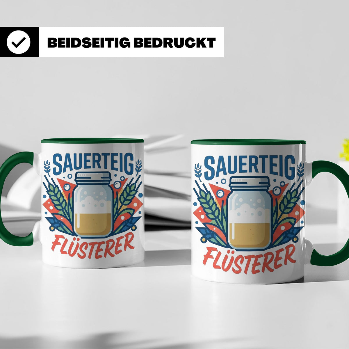Sauerteig Flüsterer Tasse für Hobbybäcker, lustiges Bäcker G – Grün [farbe:grün]