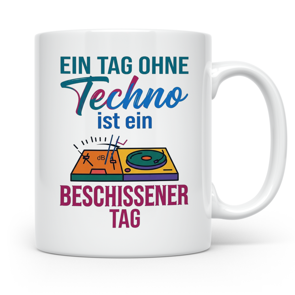 Techno Tasse lustiger Spruch Ein Tag ohne Techno... DJ Gesch – Weiß [farbe:weiß]