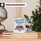 Techno Tasse lustiger Spruch Ein Tag ohne Techno... DJ Gesch – Blau [farbe:blau]