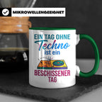 Techno Tasse lustiger Spruch Ein Tag ohne Techno... DJ Gesch – Grün [farbe:grün]