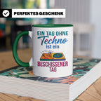 Techno Tasse lustiger Spruch Ein Tag ohne Techno... DJ Gesch – Grün [farbe:grün]