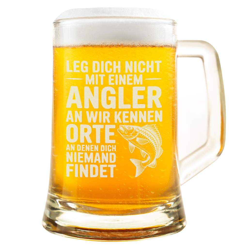 Lustiger Angler Bierkrug – „Leg dich nicht mit einem Angler an“ Motiv, witziges Geschenk für Fischer Männer