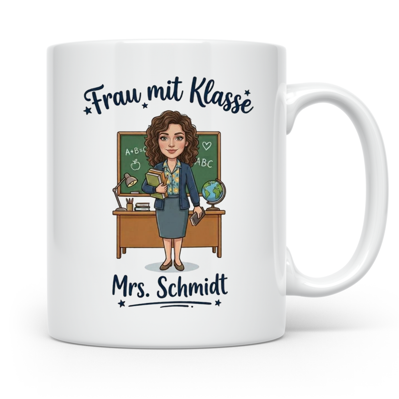Personalisierte Lehrerin Tasse mit Foto & Namen – Frau mit Klasse