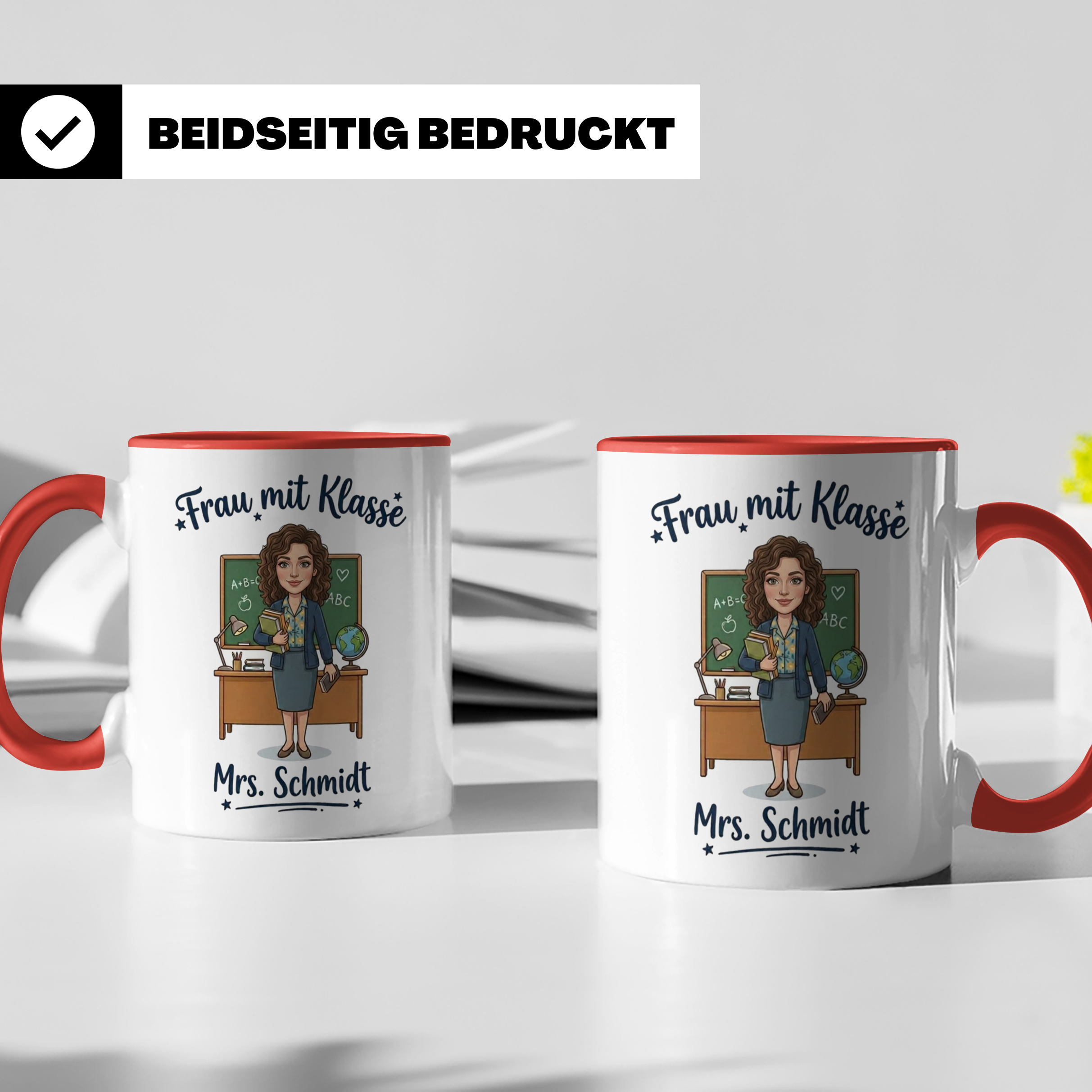 Personalisierte Lehrerin Tasse mit Foto & Namen – Frau mit Klasse