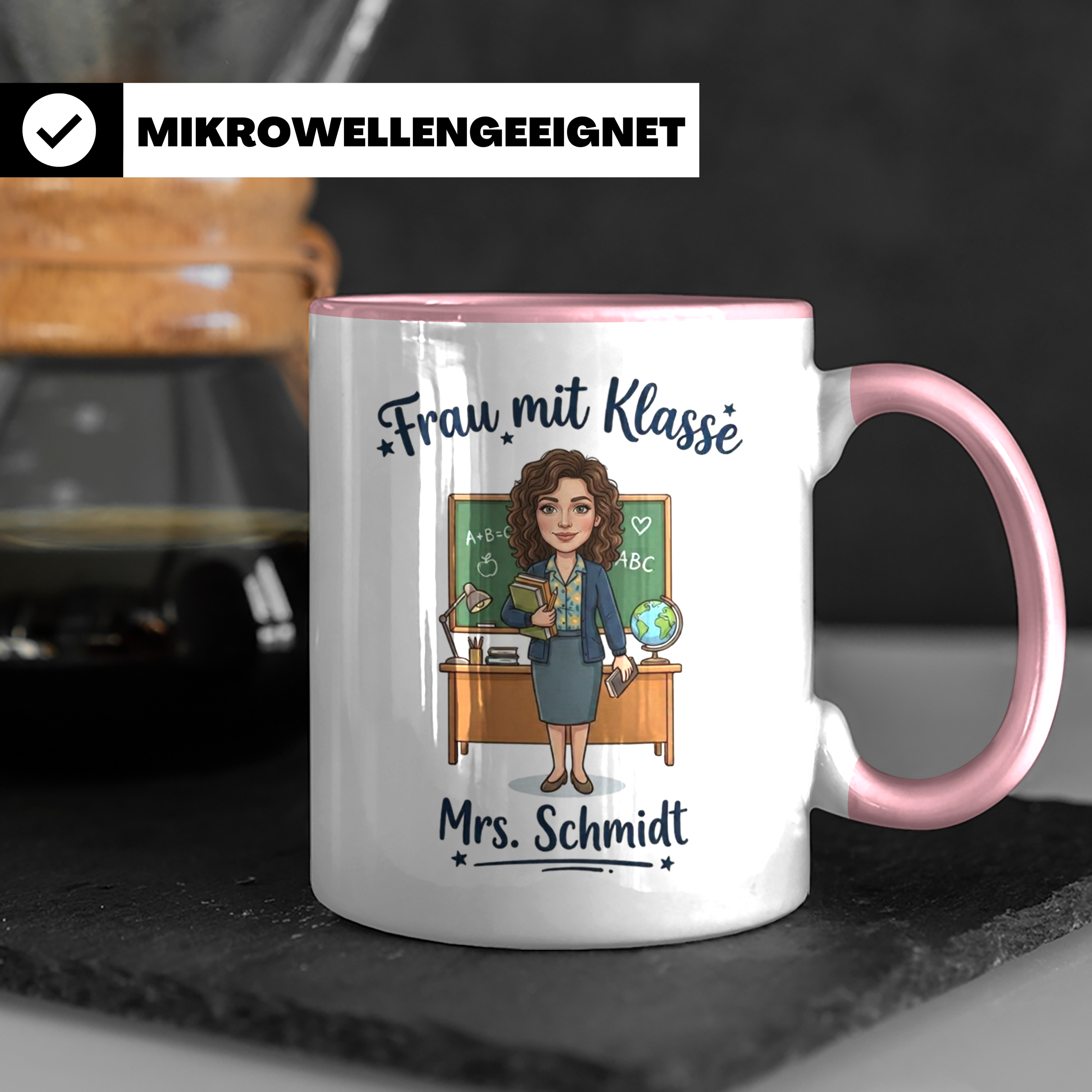 Personalisierte Lehrerin Tasse mit Foto & Namen – Frau mit Klasse