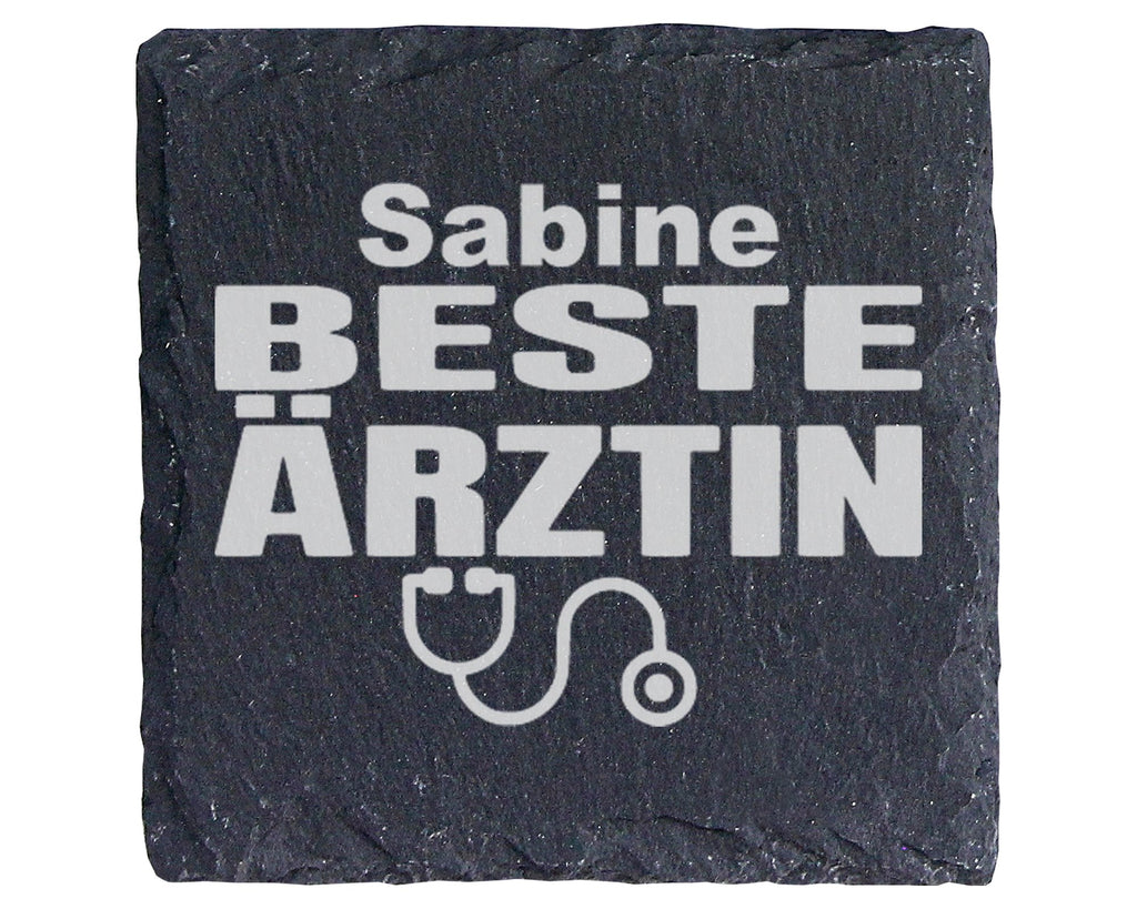 Schiefer Untersetzer Beste Ärztin Personalisiert - Geschenk für Doktor – Bild 1