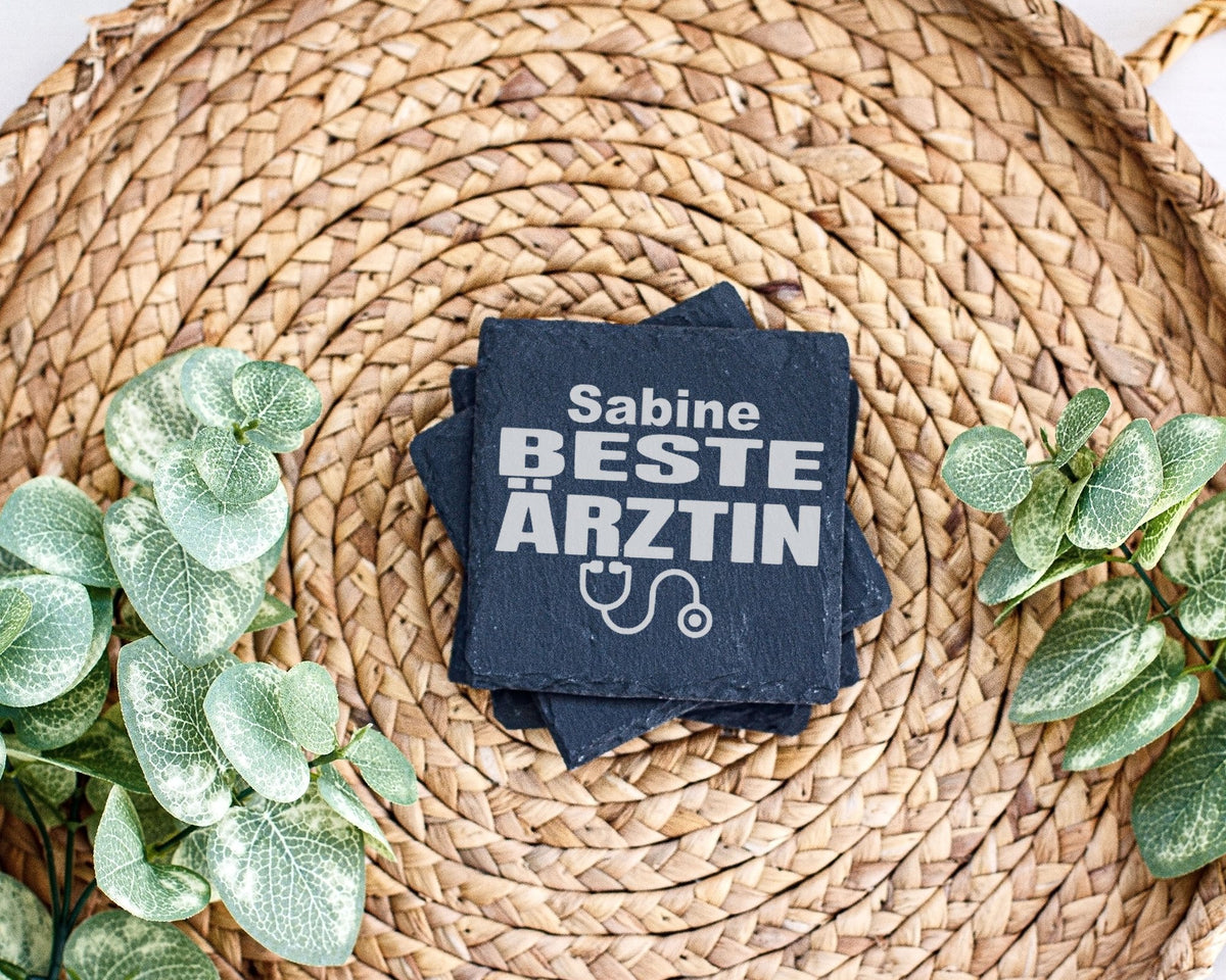 Schiefer Untersetzer Beste Ärztin Personalisiert - Geschenk für Doktor – Bild 3