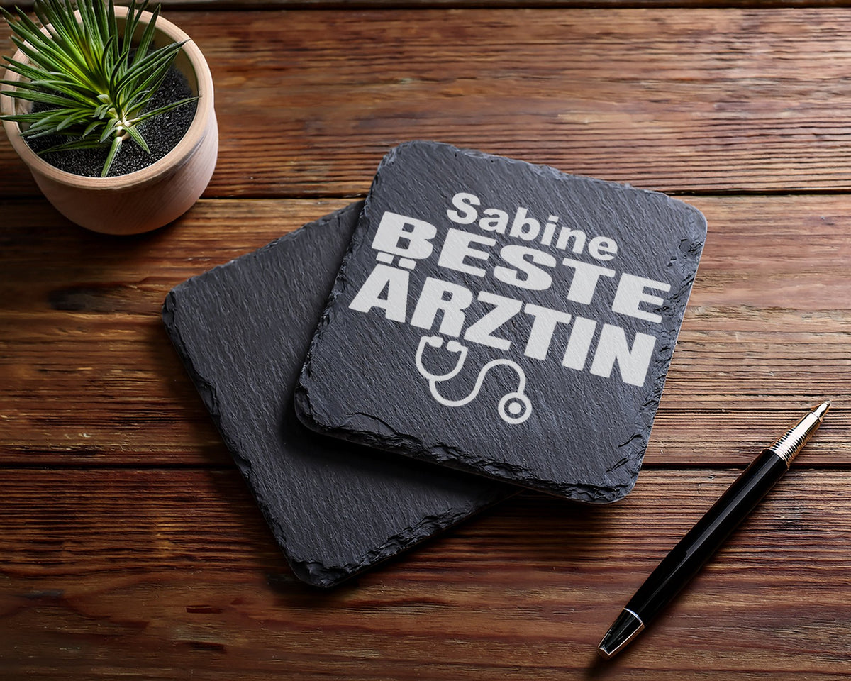 Schiefer Untersetzer Beste Ärztin Personalisiert - Geschenk für Doktor – Bild 5