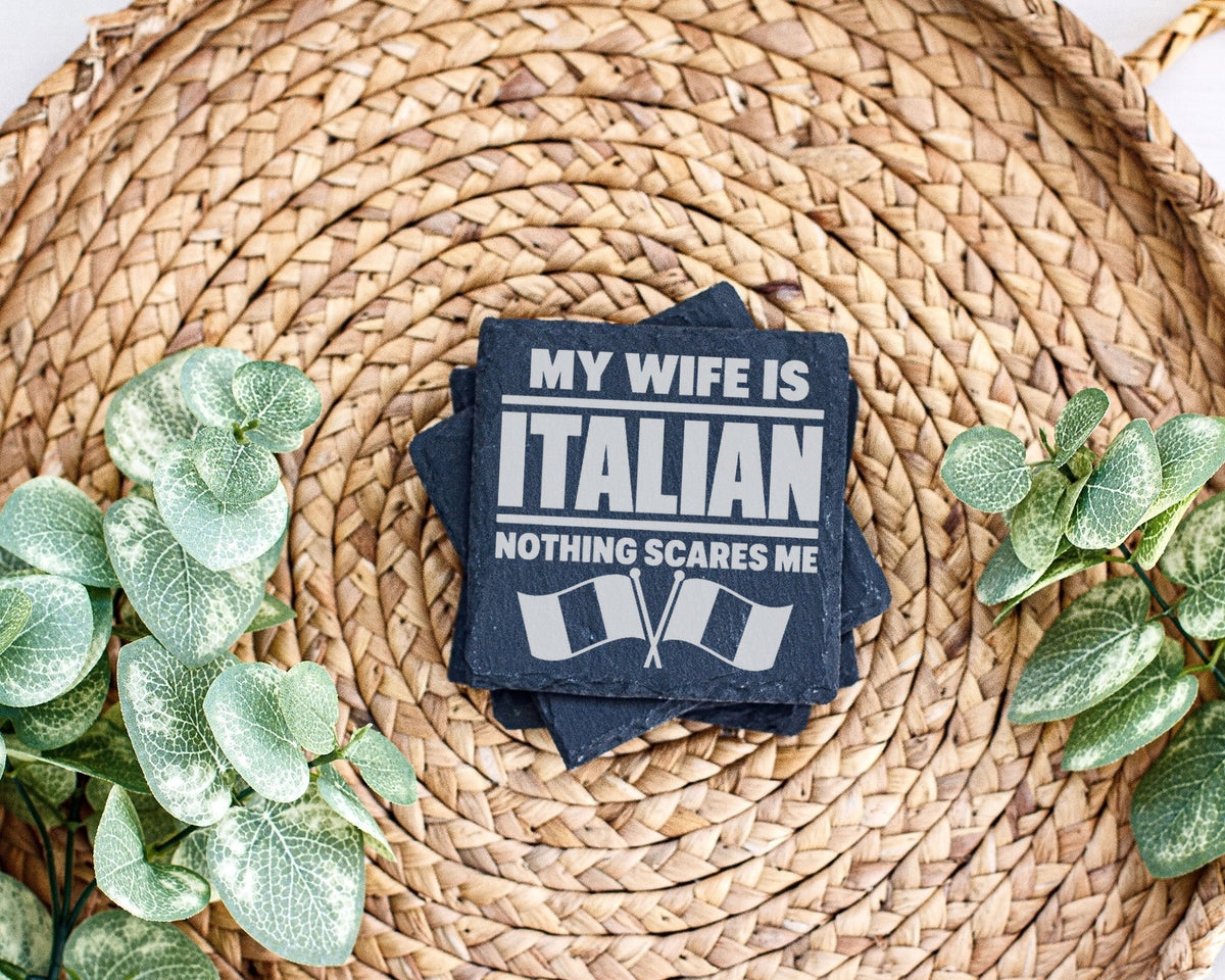 Schiefer Untersetzer My Wife Is Italian Nothing Scares Me - Geschenk f – Bild 3