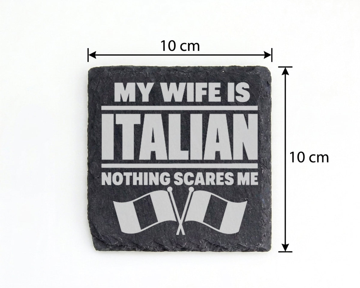 Schiefer Untersetzer My Wife Is Italian Nothing Scares Me - Geschenk f – Bild 4