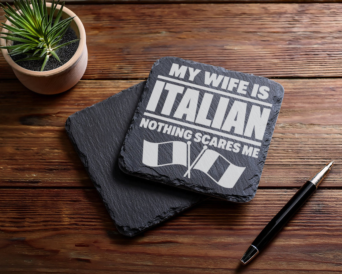Schiefer Untersetzer My Wife Is Italian Nothing Scares Me - Geschenk f – Bild 5