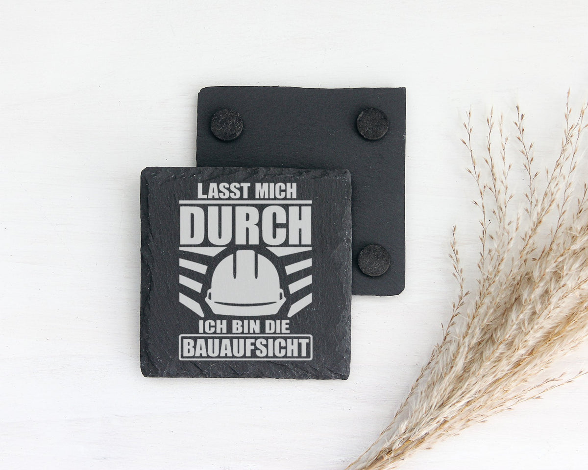 Schiefer Untersetzer Bauaufsicht Lasst Mich Durch - Geschenk für Baule – Bild 2