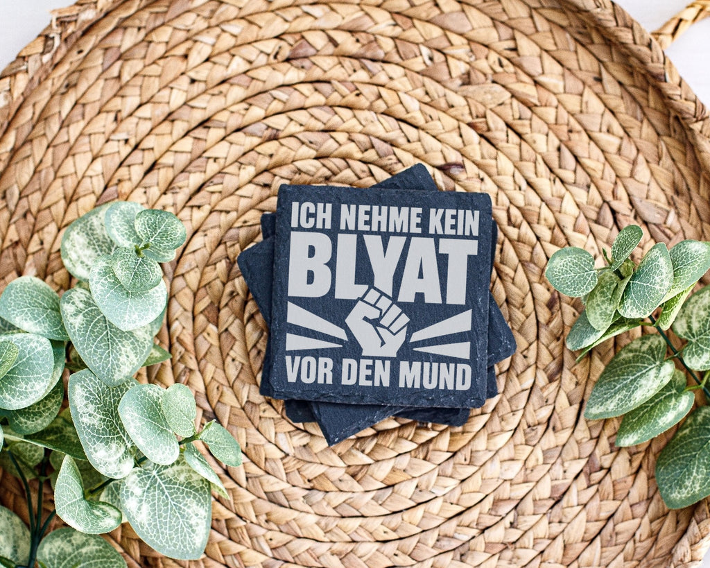 Schiefer Untersetzer Blyat Faust Spruch - Ich Nehme Kein Blatt Vor Den – Bild 3