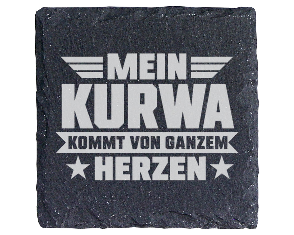 Schiefer Untersetzer Mein Kurwa Kommt Von Herzen - Lustiges Geschenk F – Bild 1
