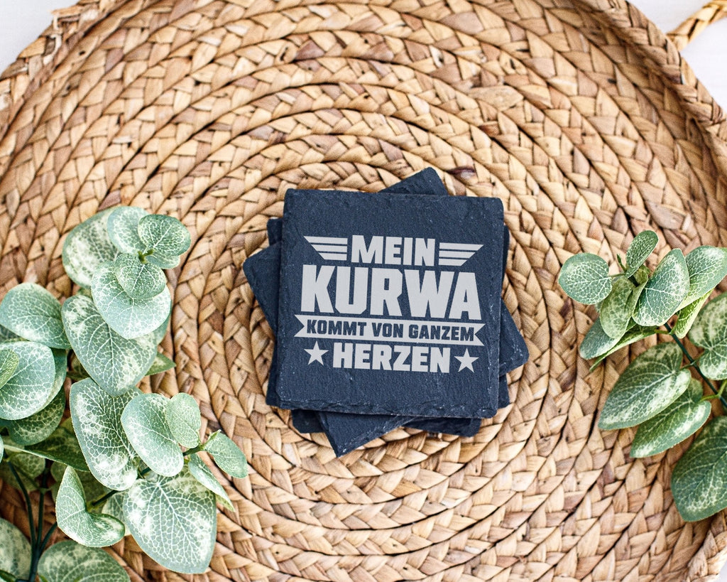 Schiefer Untersetzer Mein Kurwa Kommt Von Herzen - Lustiges Geschenk F – Bild 3