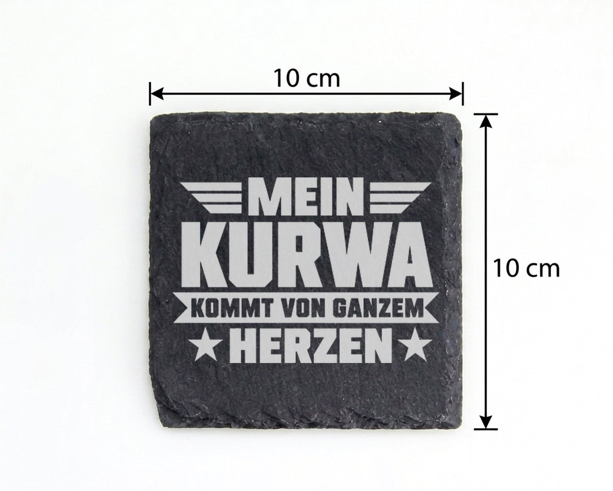 Schiefer Untersetzer Mein Kurwa Kommt Von Herzen - Lustiges Geschenk F – Bild 4