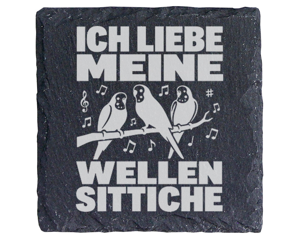 Schiefer Untersetzer Ich Liebe Meine Wellensittiche - Geschenk für Vog – Bild 1