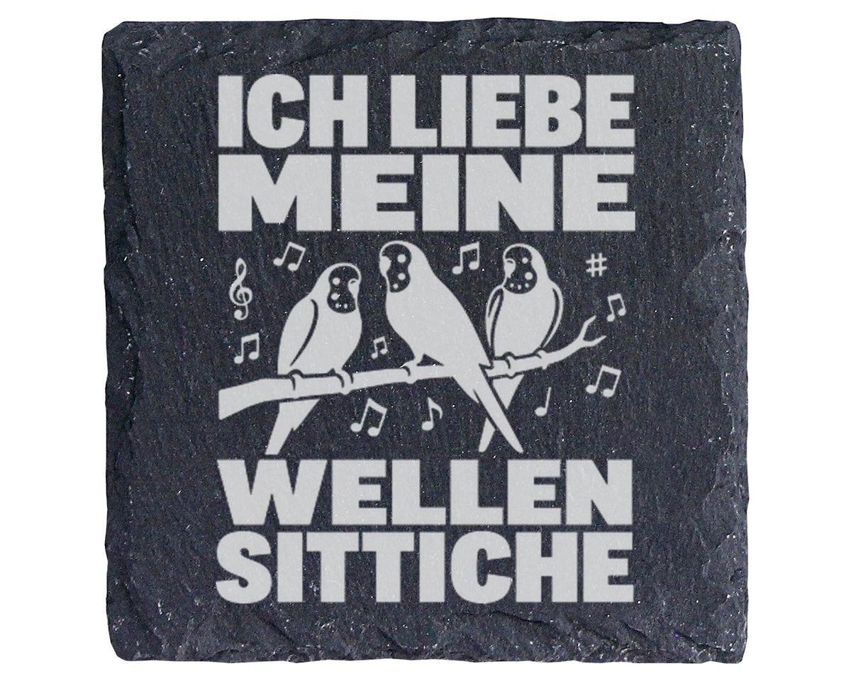 Schiefer Untersetzer Ich Liebe Meine Wellensittiche - Geschenk für Vog – Bild 1
