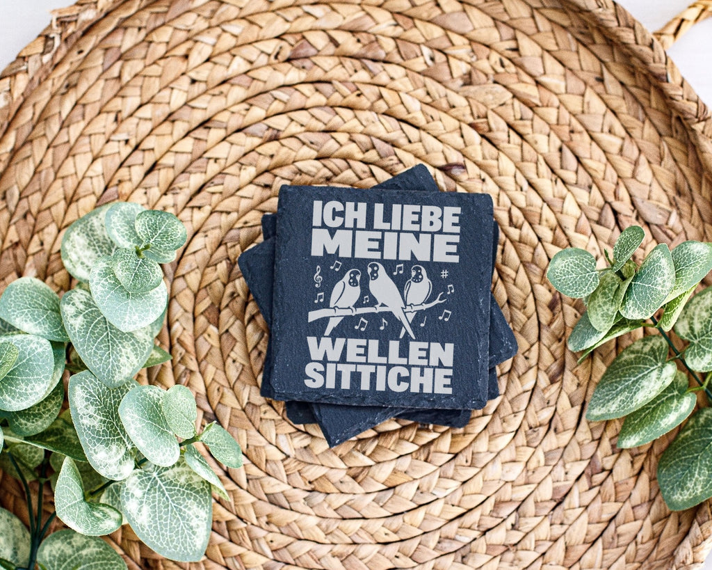 Schiefer Untersetzer Ich Liebe Meine Wellensittiche - Geschenk für Vog – Bild 3
