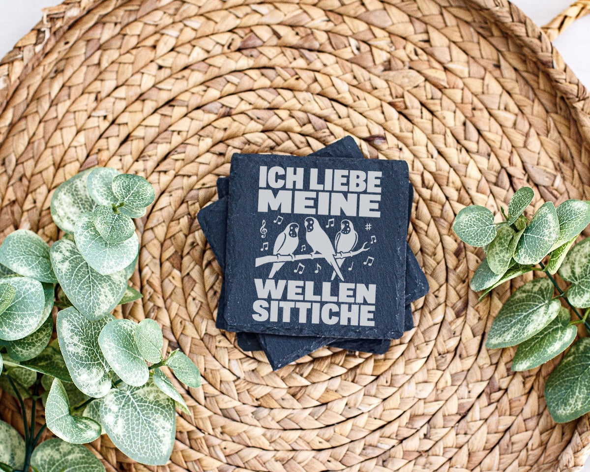 Schiefer Untersetzer Ich Liebe Meine Wellensittiche - Geschenk für Vog – Bild 3